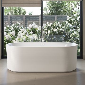 OVE Decors Felix 67 inch Gloss Acrylic Side Drain Freestanding Fluted Oval Tub                          