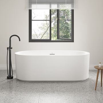 OVE Decors Felix 67 inch Gloss Acrylic Side Drain Freestanding Fluted Oval Tub                          