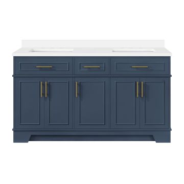 OVE Decors Emery 60-in Midnight Blue Undermount Double Sink Bathroom Vanity with White Engineered Marble Top