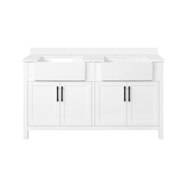 Cruz 60-in Pure White Double Apron Sink Bathroom Vanity with White Engineered Marble Top