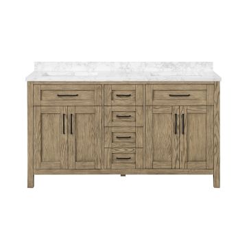 Tahoe 60 in. VII Double Sink Bathroom with Black Hardware and Water Oak Finish