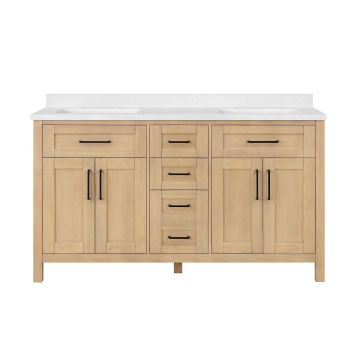 Tahoe 60 in. VII Double Sink Bathroom with Black Hardware and Rustic Ash Finish
