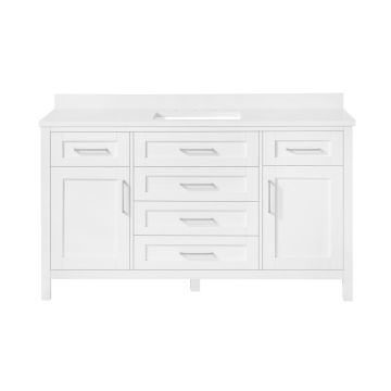 Double Sink Bathroom Vanity in White with USB Power Bar Ove Decors Laney 60 in 