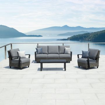 Ove Decors Isabella 4 Piece Grey Aluminum Outdoor Sectional Set With Cushions - Isabella 4 Piece Patio Conversation Set