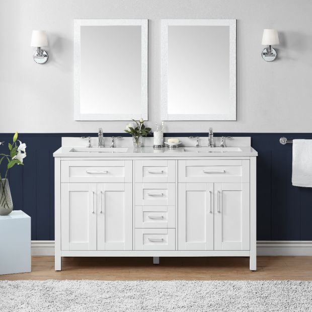 Ove Decors Double Basin Bathroom Vanity, 60 Inch Double Vanity White
