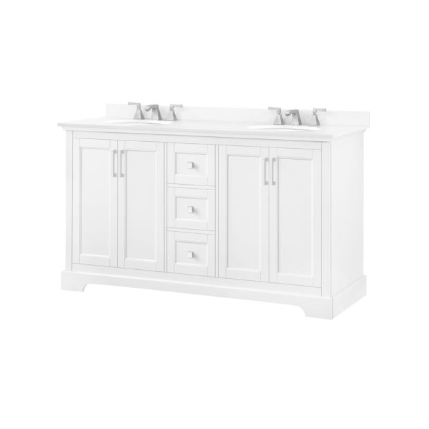 Emma 60 White, 60 Inch White Bathroom Vanity Double Sink Without Top