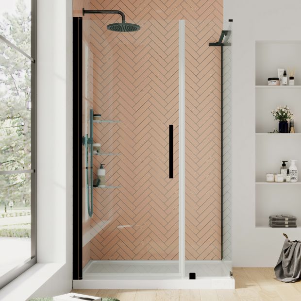 Corner Frameless Pivot Shower Door, Bronze Sliding Shower Door Kit
